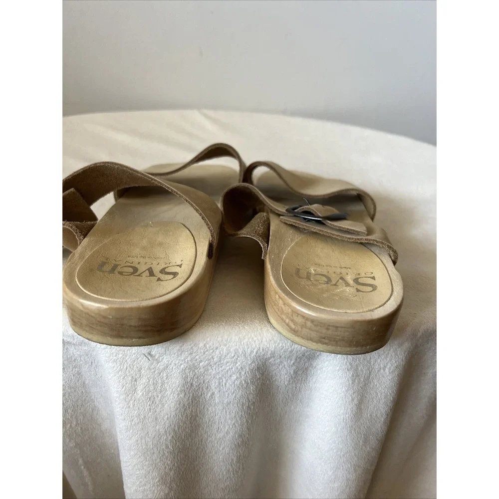 SVEN Original 2 Strap Slip-on Clog Low Flat Sandal Size 40 Beige Tan Nubuck